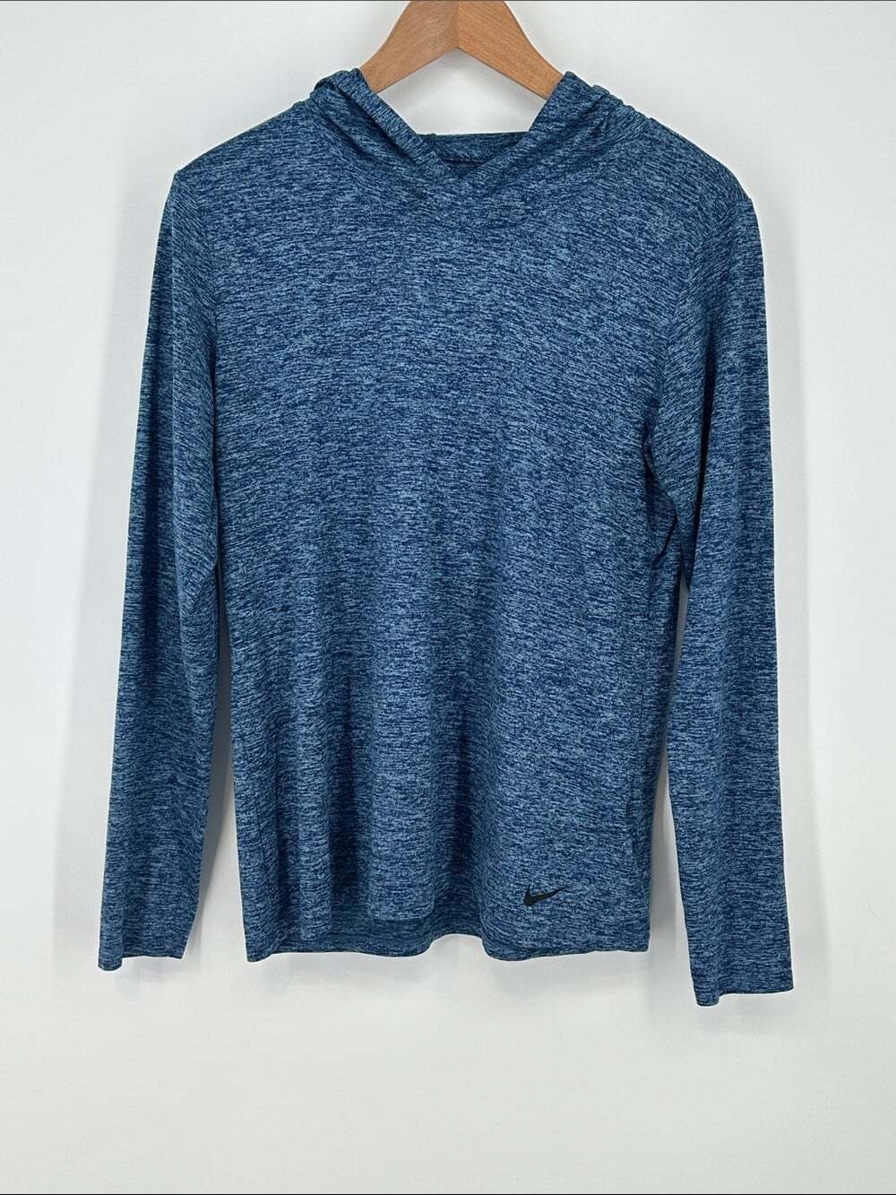 Nike Heathered Blue Long-Sleeve Hooded Performance Top - Size Large